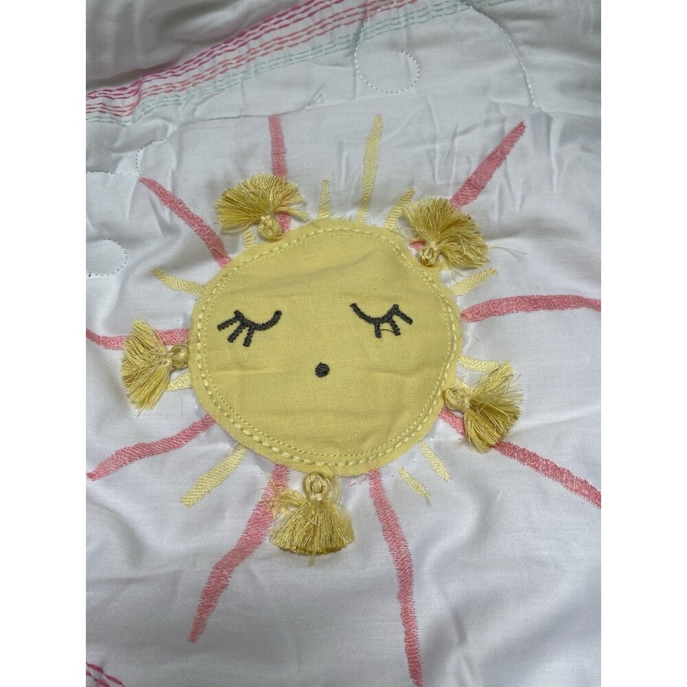 New POTTERY BARN Kids SUNSHINE Reversible Euro Sham Embroidered 26 X 26 Yellow